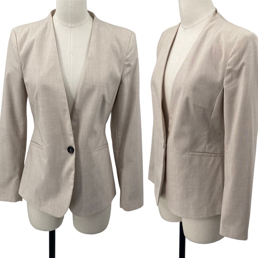 Zara Basic Blazer Single Button Collarless Woven … - image 3